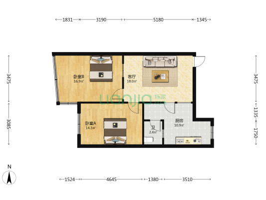 农业发展局综合楼 2室1厅1卫 73平方