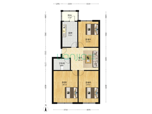 市检察院家属楼 3室1厅1卫 105平方