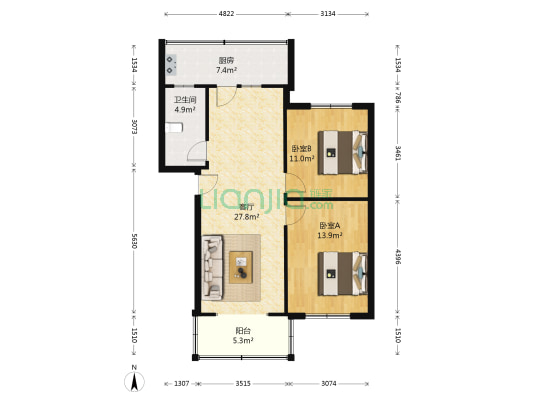 东汽宿舍区 2室1厅1卫 76平方