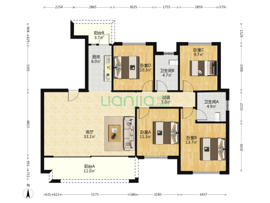 启迪协信重庆科技城云洲 4室1厅2卫 138平方