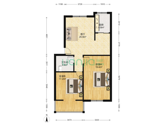 安居花园 2室1厅1卫 88平方