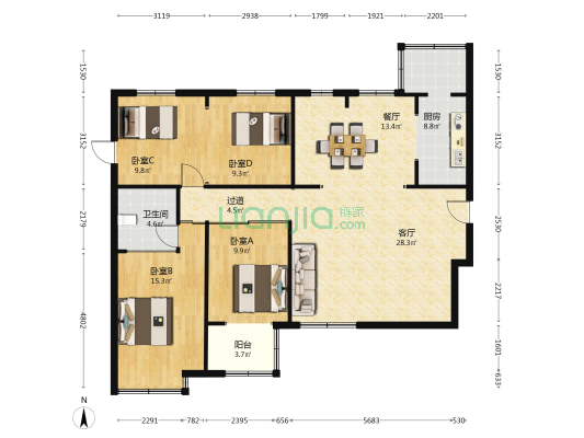 融富中心A区 4室2厅1卫 142平方