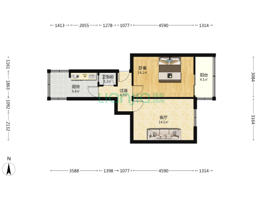 沙南街47号 1室1厅1卫 54平方