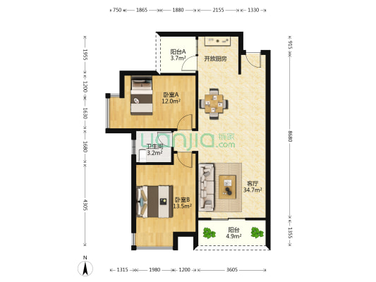 和欣西堤春天 2室1厅1卫 84平方