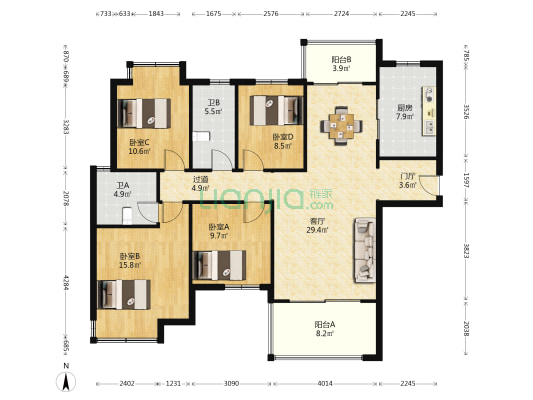 长房云西府 4室1厅2卫 140平方