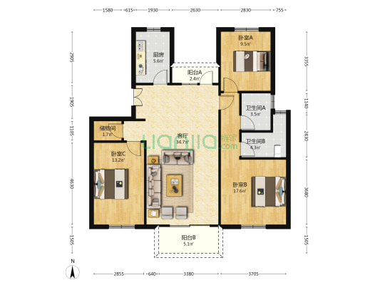 水榭兰亭 3室1厅2卫 123平方