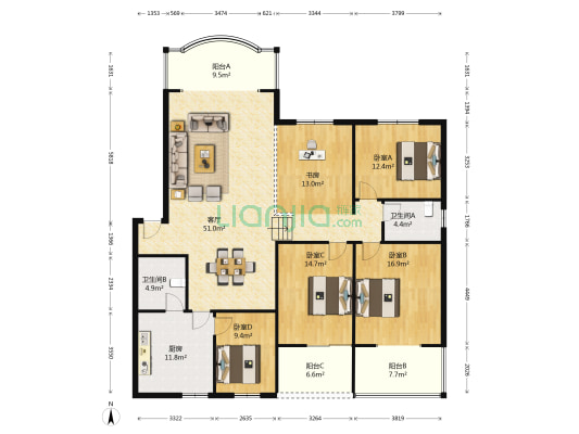 广电家属院 5室1厅2卫 169平方