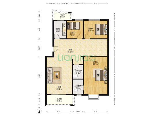 通业平安佳园小区 3室2厅2卫 130平方