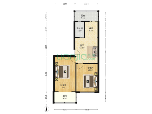 建民宿舍楼 2室2厅1卫 68平方