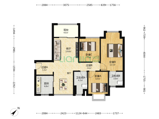 联发臻荣府 3室1厅2卫 97平方
