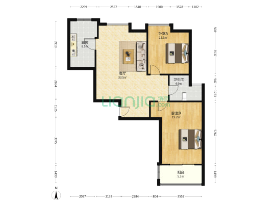 南方名苑 2室1厅1卫 105平方