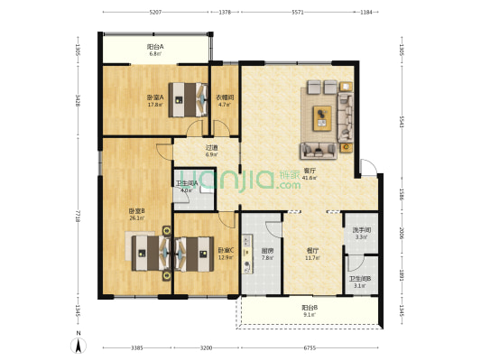 桑林街北一巷1号 3室2厅3卫 173平方