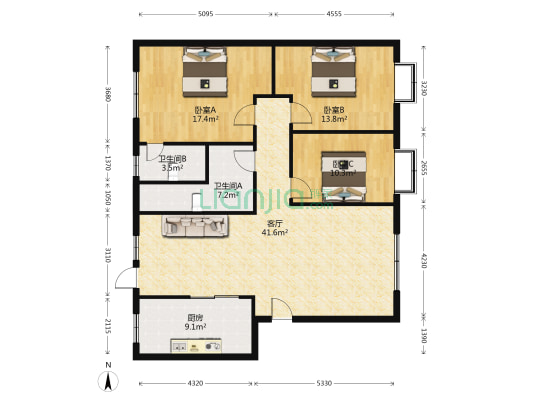 安惠大道24号 3室1厅2卫 120平方