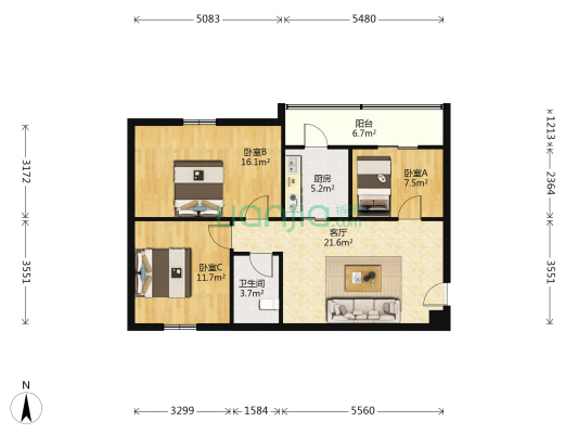 华景新城叠翠居 3室1厅1卫 85平方