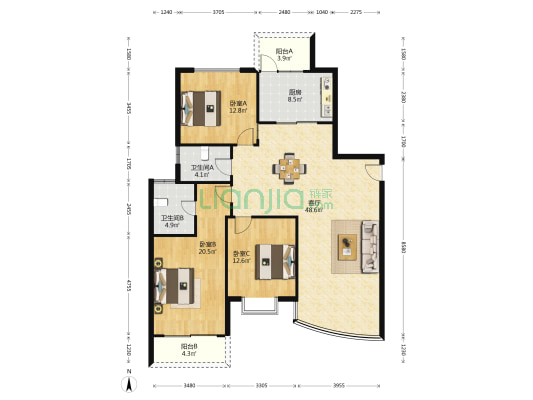 利兹城市公寓 3室1厅2卫 153平方