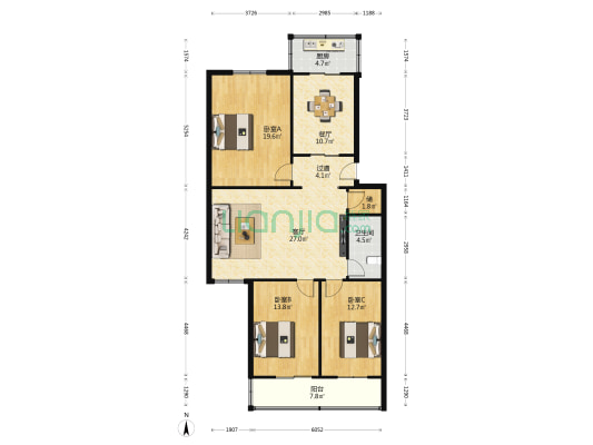 长安物资三站小区 3室2厅1卫 128平方