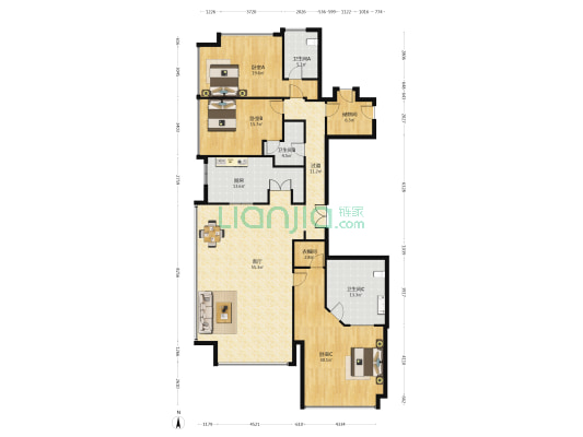 深蓝中心 3室1厅3卫 259平方