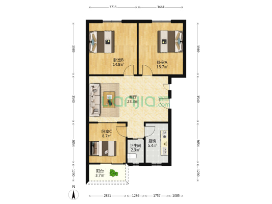 桃花民营企业区 3室1厅1卫 86平方