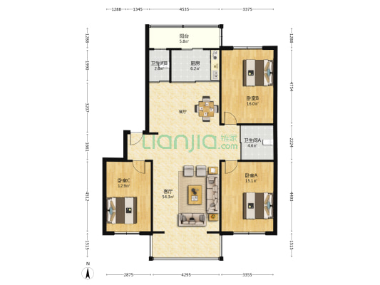 建民市场家属楼 3室1厅2卫 145平方
