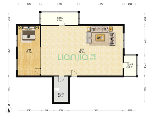 禧年中心 1室1厅1卫 165平方