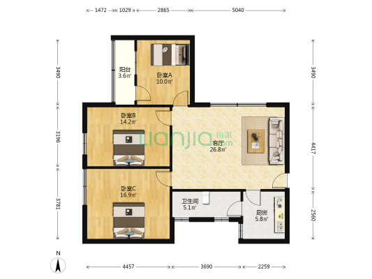 中山南路98号 3室1厅1卫 107平方