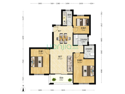 文丰花苑 3室1厅2卫 112平方