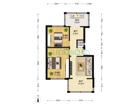 一二一大街 2室2厅1卫 46平方