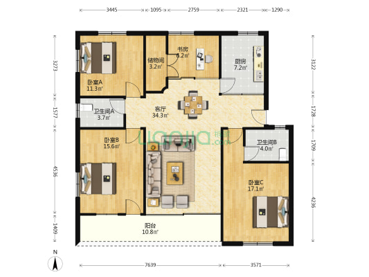 星河大楼 4室1厅2卫 135平方