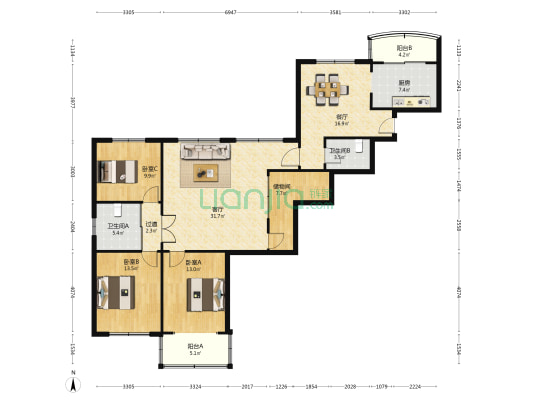 永嘉公寓 3室2厅2卫 160平方