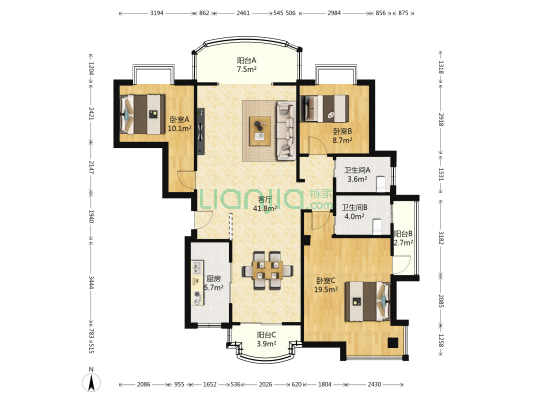 明发滨江一期 3室1厅2卫 125平方