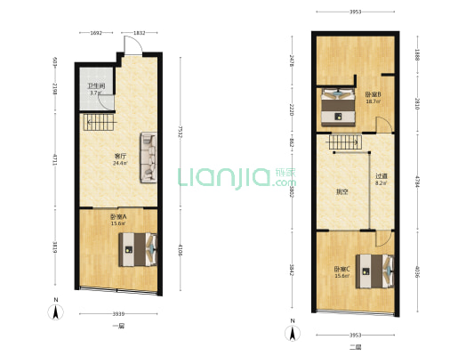 美的置业广场 3室1厅1卫 66平方
