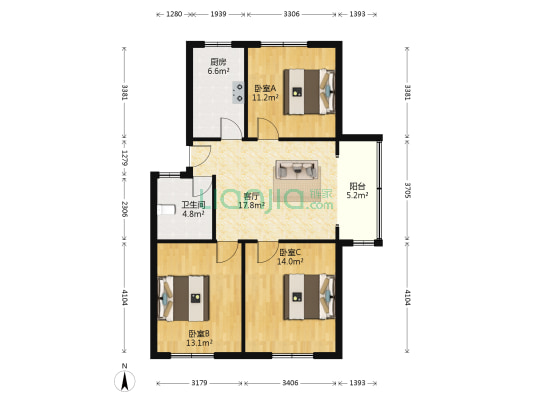 华斌楼 3室1厅1卫 86平方