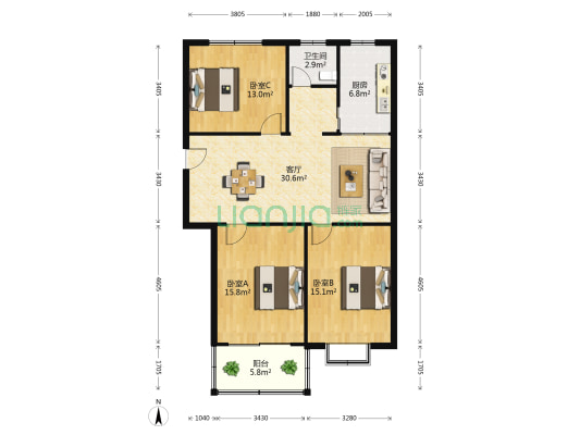 丰乐苑南区 3室1厅1卫 111平方