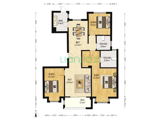 学林铭城 3室2厅2卫 138平方
