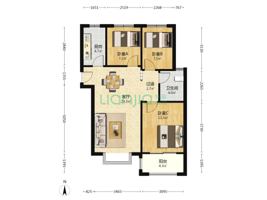 上旺小区东区 3室1厅1卫 100平方
