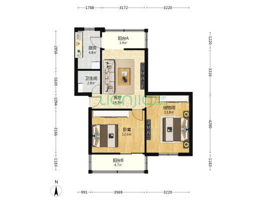 鑫通福地 1室1厅1卫 68平方