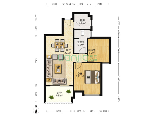 缤纷TOWN一期 1室1厅1卫 77平方