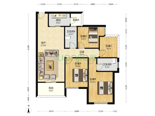 中洲华昕府 4室1厅2卫 108平方