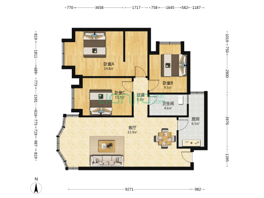 德成港湾 3室1厅1卫 120平方