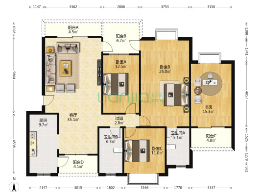 金科中华坊 4室1厅2卫 152平方