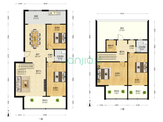 省工行小区 4室3厅2卫 174平方