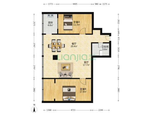 德林小区 2室2厅1卫 90平方