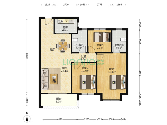 汉口澎湃城 3室1厅2卫 118平方