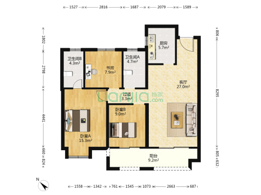 城投四新之光珺台 3室1厅2卫 116平方