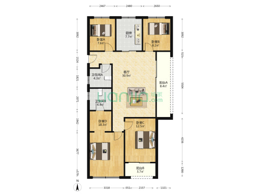 溪悦云和园 4室1厅2卫 126平方