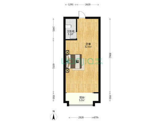 湖畔克拉公馆 1室0厅1卫 60平方