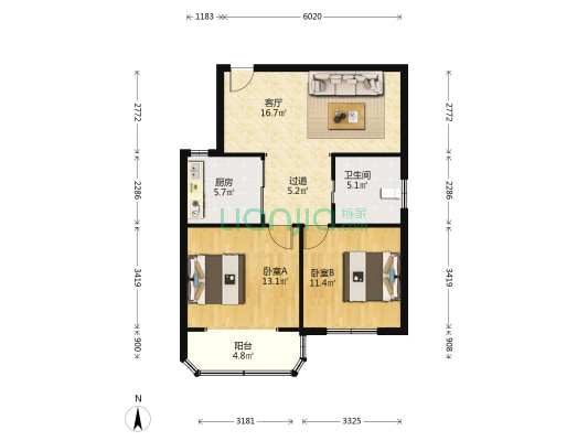 澳门大厦 2室1厅1卫 87平方