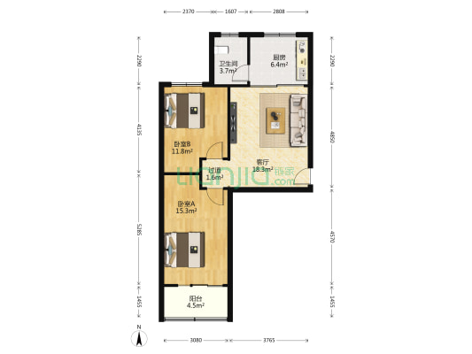 中建七局 2室1厅1卫 74平方