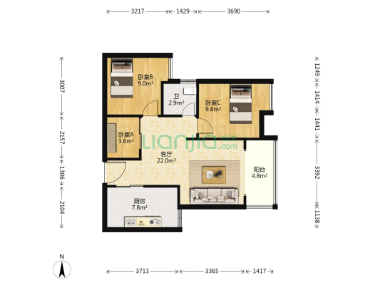 祥和小区 3室1厅1卫 29平方