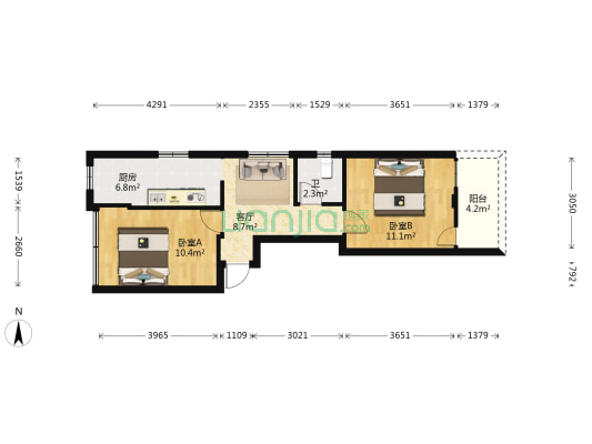 卧湖新苑 2室1厅1卫 53平方